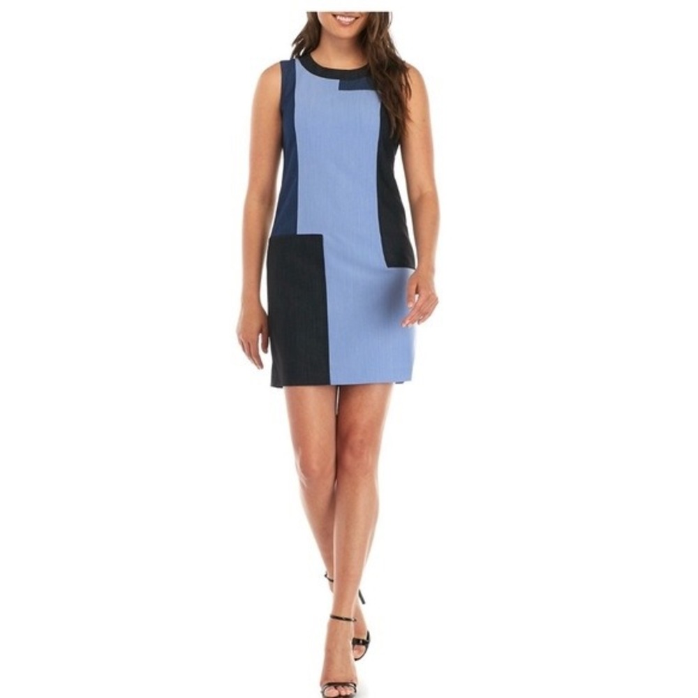 Calvin Klein Colorblock Sheath‎ Dress Blue Black Sleeveless Women's Size 4